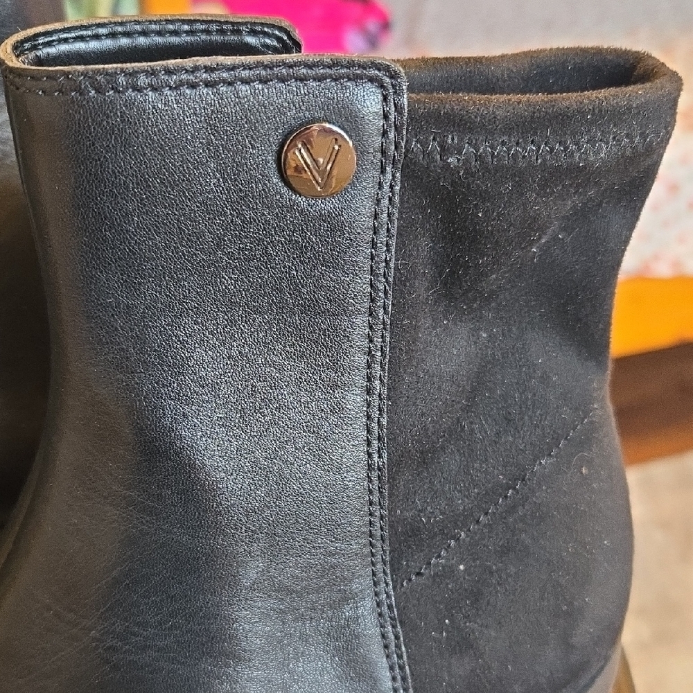 Vionic Black Leather & Suede Wedge Ankle Booties - Picture 2 of 7